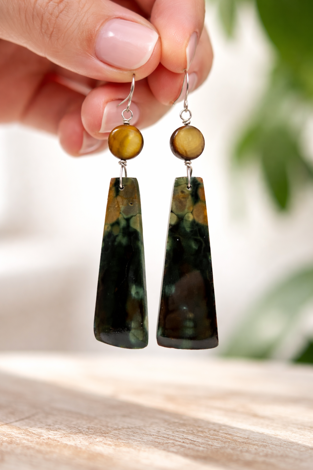 Ocean Jasper & Golden Mother of Pearl Earrings in Sterling Silver (OOAK)
