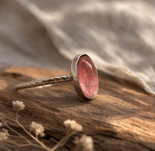 Pink Tourmaline Ring Size 5.75, Natural Pink Tourmaline Sterling Silver Ring, Handmade Gemstone Ring, October Birthstone Jewelry, Feminine Ring
