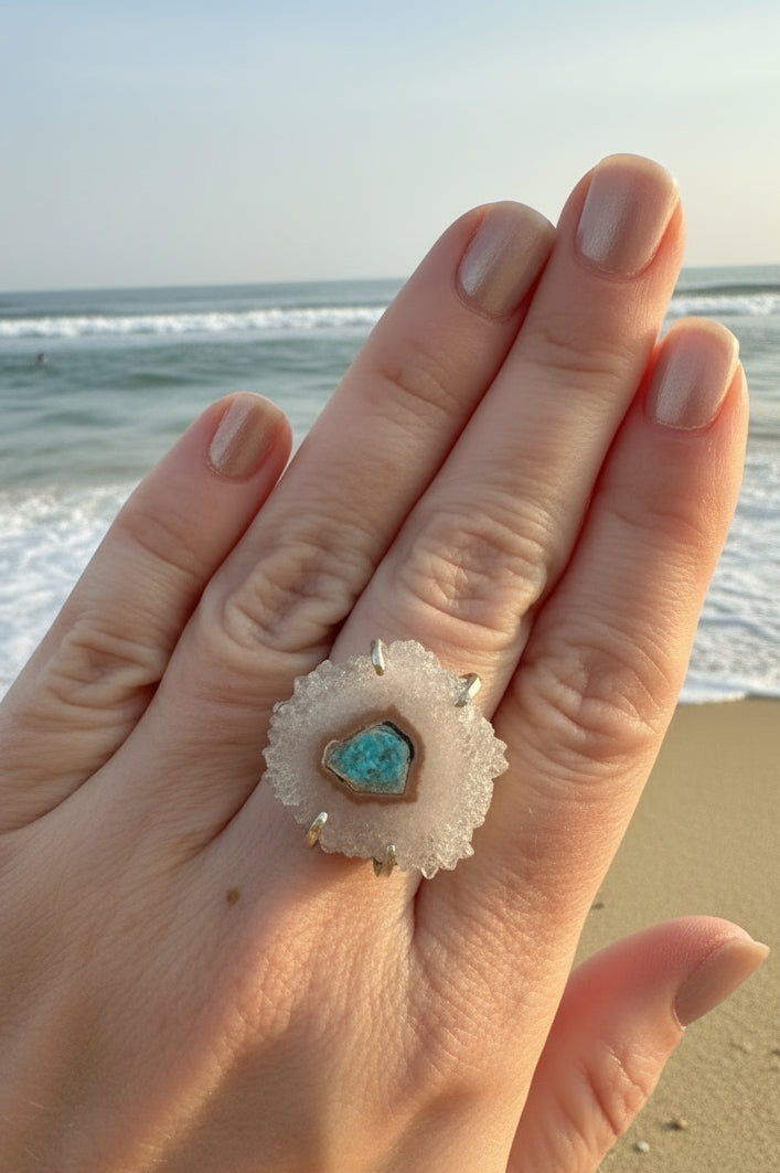 Amethyst Stalactite & Sleeping Beauty Turquoise Ring Size 7 – Handmade Sterling Silver OOAK Statement Ring