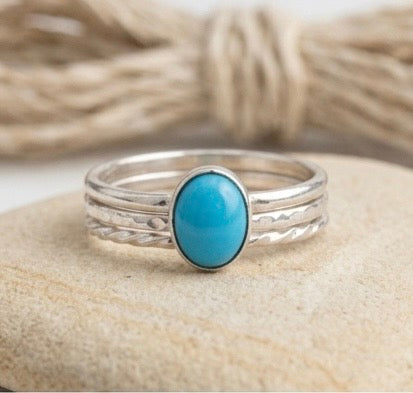 Sleeping Beauty Turquoise Ring Sterling Silver, Stacking Ring Size 8.5, Genuine Oval Turquoise Ring, Minimalist Handmade Ring