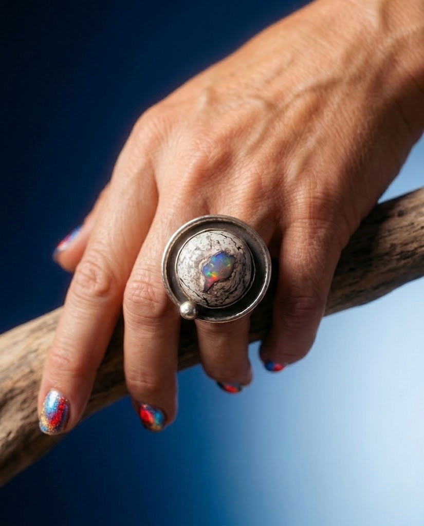 OOAK Mexican Cantera Opal Ring Size 6.5 Sterling Silver Natural Fire Opal Matrix Statement Ring
