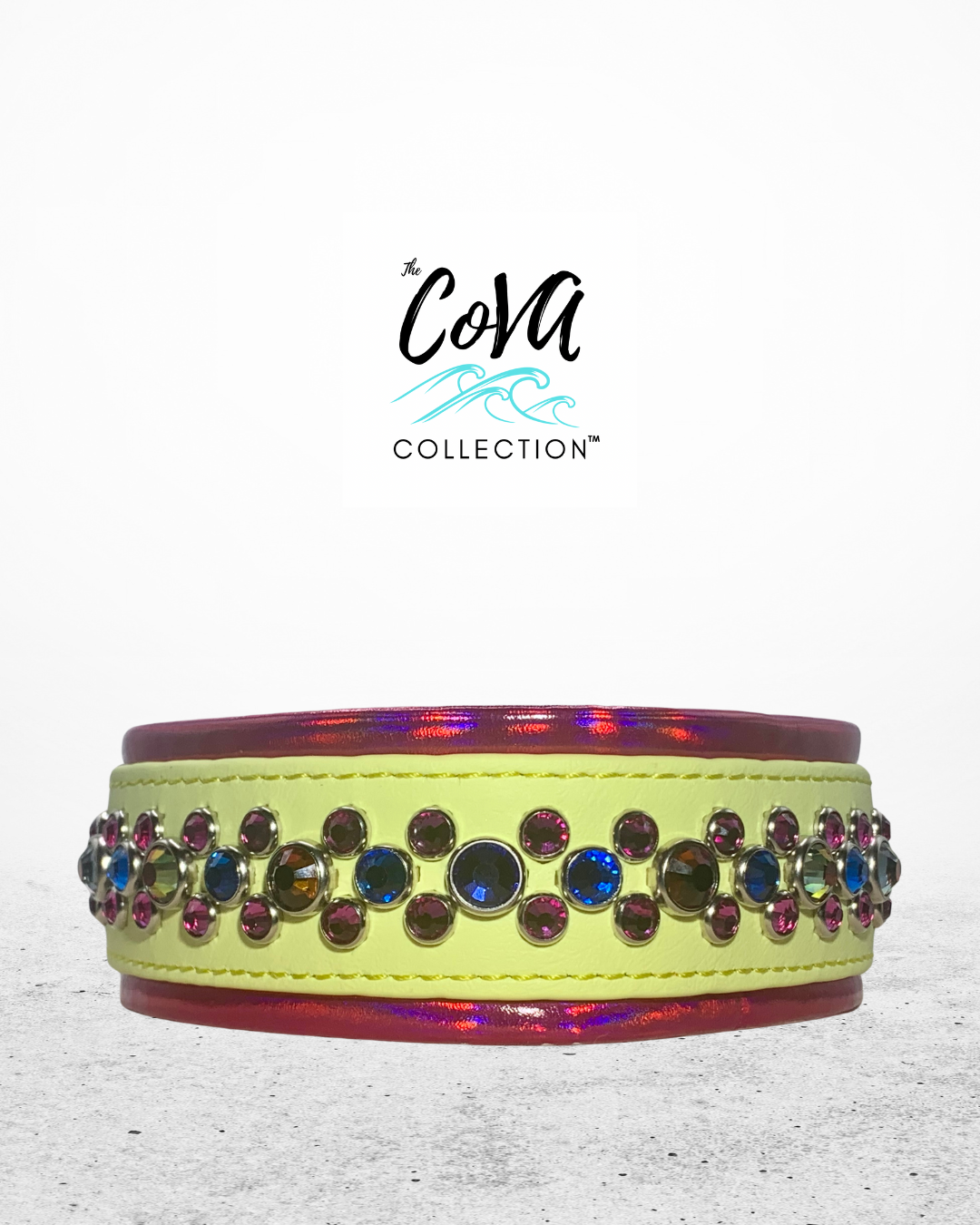 New Color Release - Pastel Yellow READY TO SHIP! 15" - 17" & 1.5" W Volcano Fuchsia Vegan Leather Biothane Crystal Luxury Dog Cat Collar