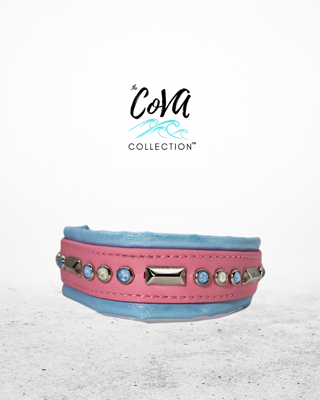 READY TO SHIP!!! 14.5" - 16.5" & 1.5" W Discontinued Pastel Bubblegum Pink Blue Biothane Glowing Crystal Luxury Dog Cat CoVA Collar