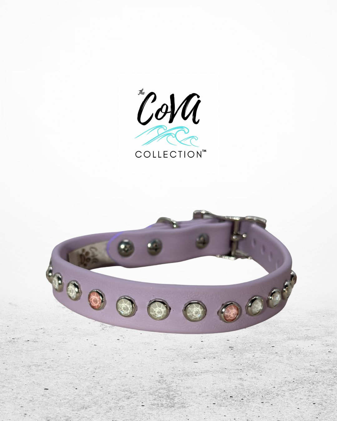 READY TO SHIP!!! 11" - 13" & .75" wide Pastel Lilac Lavender Purple White Pink Vegan Leather Biothane Crystal Luxury Dog Collar