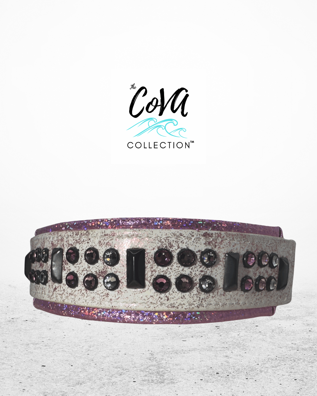 QUICK SHIP!!! 15"-17" & 2" Wide Luxury Dog Cat Vegan Leather Glitter Biothane White Pink Black CoVA Bling Crystal CoVA Collar
