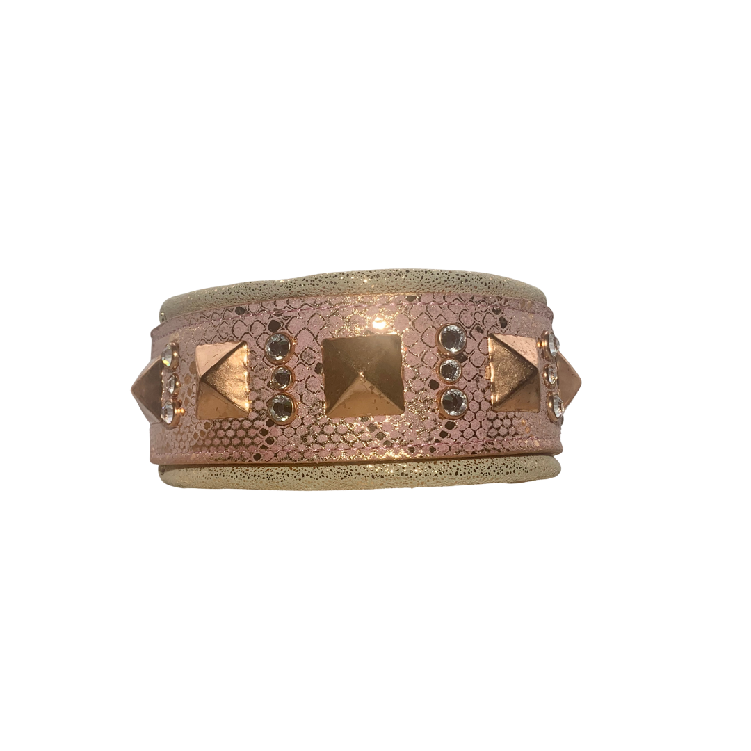 READY 2 SHIP!!! 18.5"-20.5" & 2.5" Wide Luxury Rose Gold Snake Dog Cat Leather Pink Copper Crystal CoVA Collar