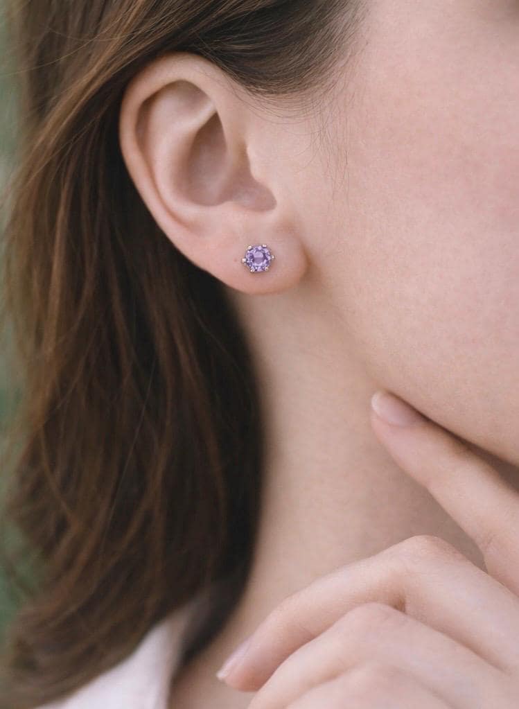 Lavender Amethyst Stud Earrings | 4mm Natural Amethyst | Sterling Silver | Handmade Minimal Birthstone Studs