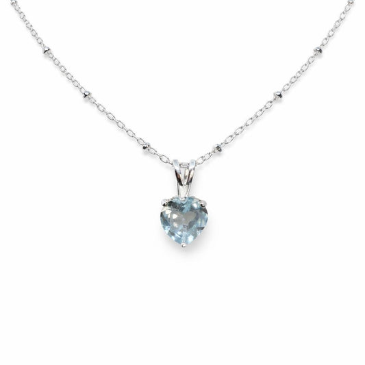 Aquamarine Heart Necklace | Sterling Silver 18 Chain | March Birthstone Jewelry | Handmade Aquamarine Pendant Gift