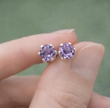 Lavender Amethyst Stud Earrings | 4mm Natural Amethyst | Sterling Silver | Handmade Minimal Birthstone Studs