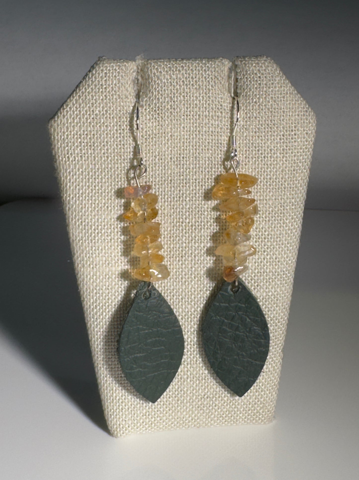 Sterling and Leather Citrine Earrings