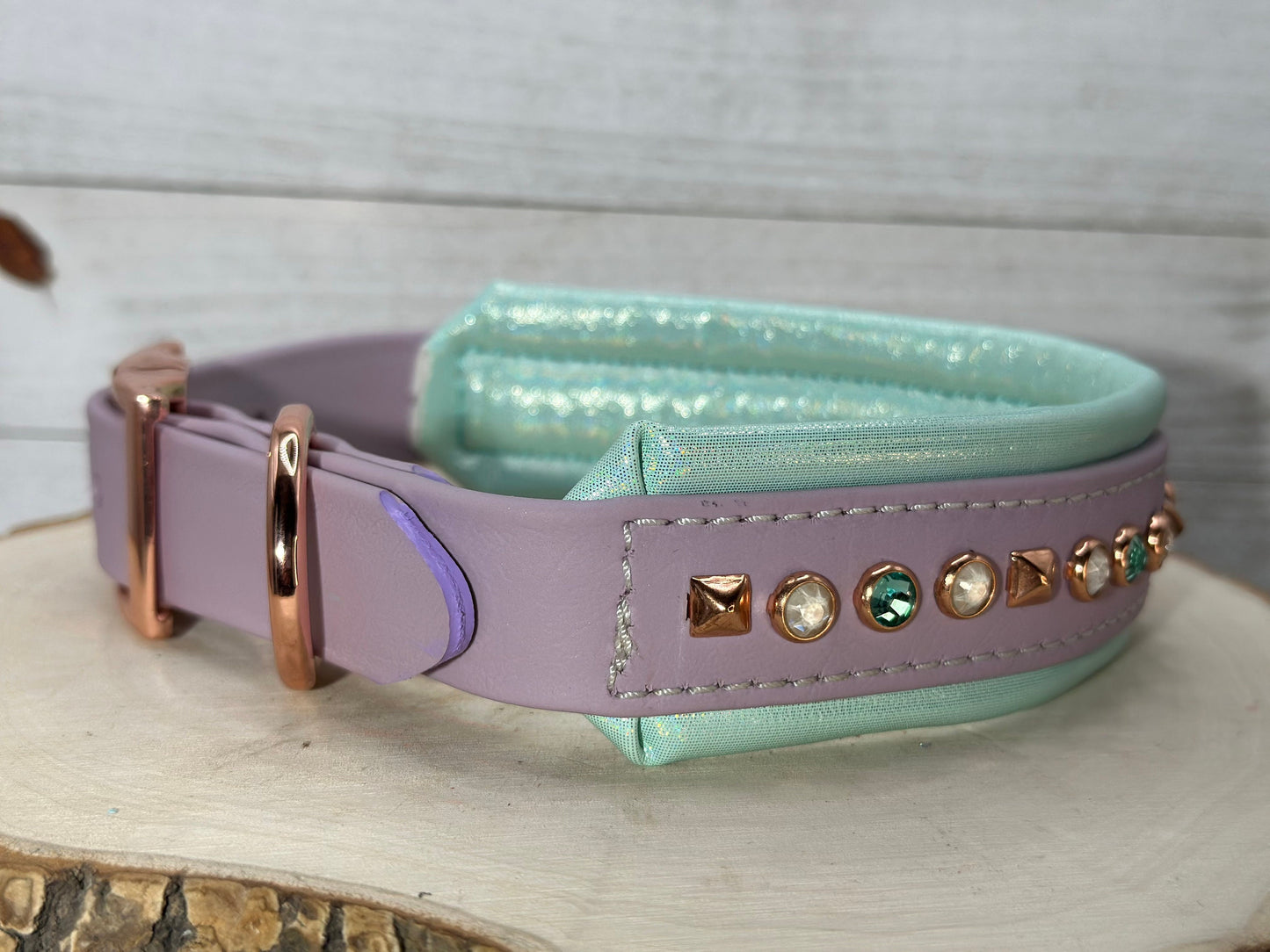 READY TO SHIP! 15" - 17" & 1.5W" Pastel Lavender Purple New Color Release Crystals Luxury Leather Dog Collar