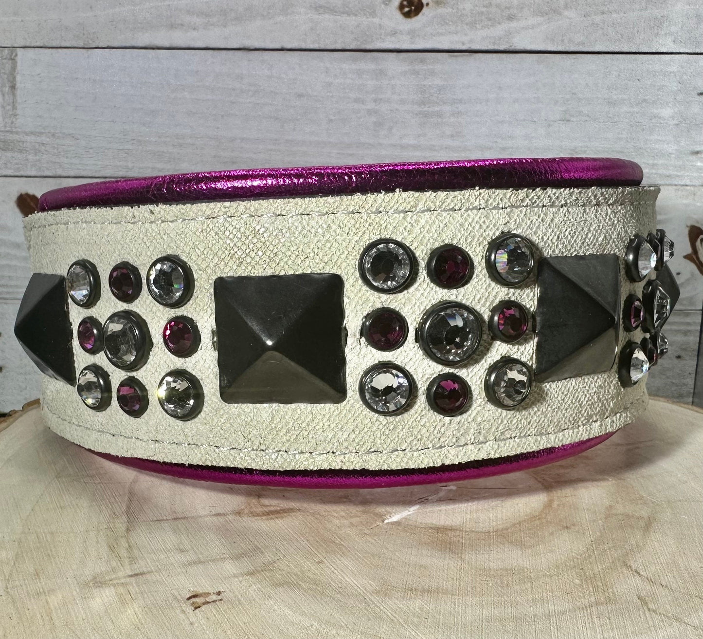 QUICK SHIP!!! 18-20" & 2.5 Wide Barbie Pink White Black Luxury Dog Cat Leather Crystal CoVA Collar - The CoVA Collection