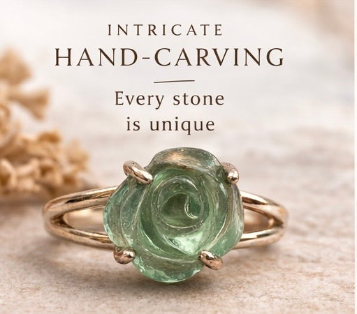 Fluorite Rose Ring Sterling Silver, Hand Carved Stone Ring, Purple Green Fluorite Ring, Statement Ring Size 9, Artisan Floral Jewelry