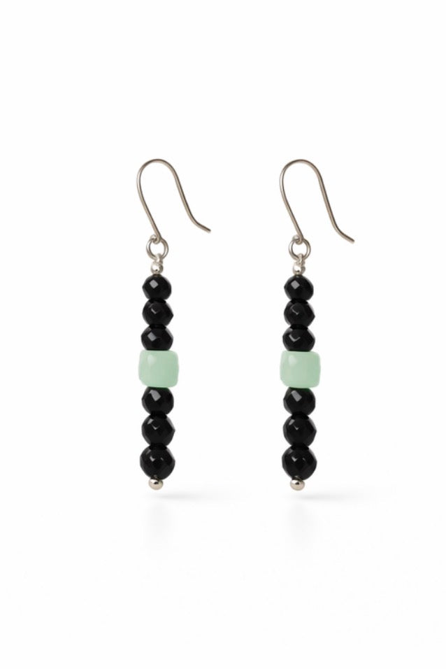 Sterling Silver Black Onyx & Chrysoprase Earrings | Natural Gemstone Jewelry