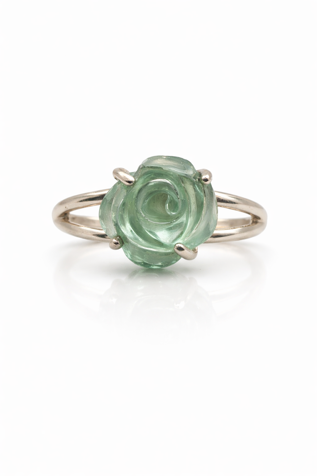 Fluorite Rose Ring Sterling Silver, Hand Carved Stone Ring, Purple Green Fluorite Ring, Statement Ring Size 9, Artisan Floral Jewelry