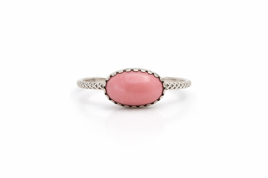 OOAK Pink Australian Opal Ring Size 6.5 Sterling Silver 9x7mm Natural Opal Stacking Ring