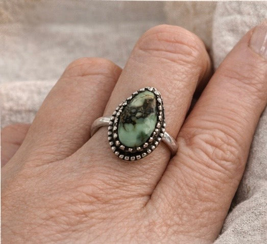 Snowville Variscite Ring Size 5 – Handmade Sterling Silver Ring, Natural Green Variscite, OOAK Artisan Coastal Boho Luxe