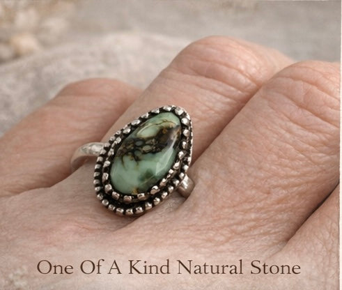 Snowville Variscite Ring Size 5 – Handmade Sterling Silver Ring, Natural Green Variscite, OOAK Artisan Coastal Boho Luxe