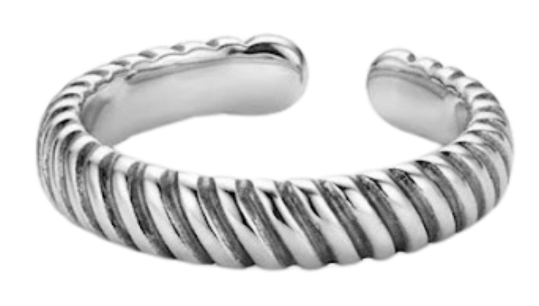Twisted Current Toe Ring, Adjustable Sterling Silver Toe Ring, Twisted Rope Band, Minimalist Beach Jewelry, Handmade Coastal Ring