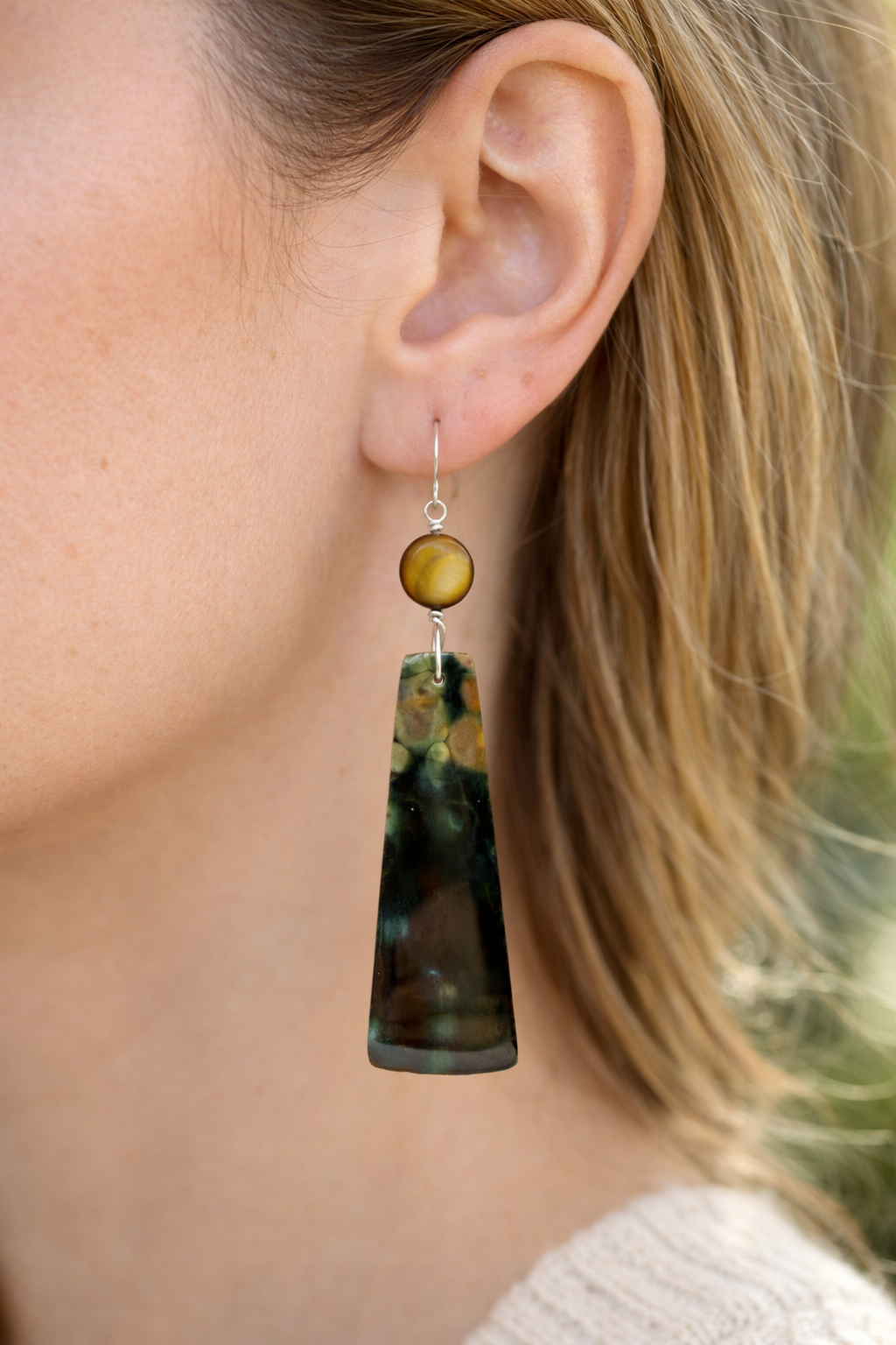 Ocean Jasper & Golden Mother of Pearl Earrings in Sterling Silver (OOAK)