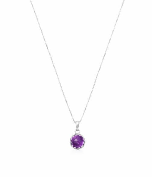 Sterling Silver Amethyst Pendant Necklace – 24” Chain | 8mm Natural February Birthstone