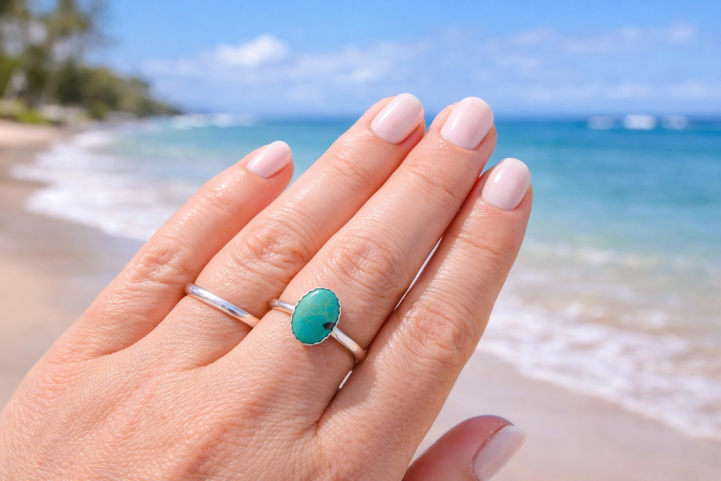 Hubei Turquoise Ring Sterling Silver Handmade Size 8 Oval Bezel Blue Green Turquoise Ring Artisan Southwestern Gift for Her
