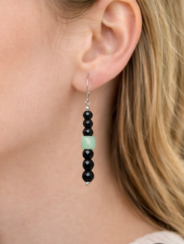 Sterling Silver Black Onyx & Chrysoprase Earrings | Natural Gemstone Jewelry