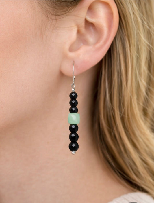 Sterling Silver Black Onyx & Chrysoprase Earrings | Natural Gemstone Jewelry