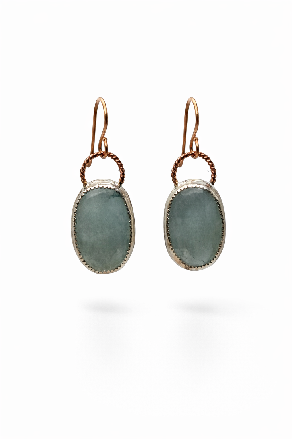 Natural Aquamarine Rose Cut Earrings – Sterling Silver Bezel, 14K Rose Gold Filled Twisted Wire, Handmade Dangle Earrings