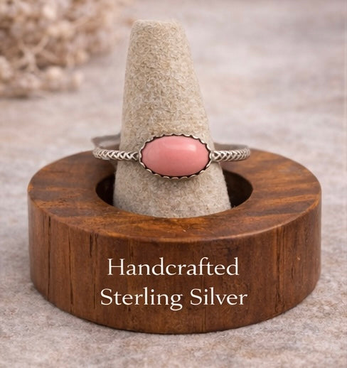 OOAK Pink Australian Opal Ring Size 6.5 Sterling Silver 9x7mm Natural Opal Stacking Ring