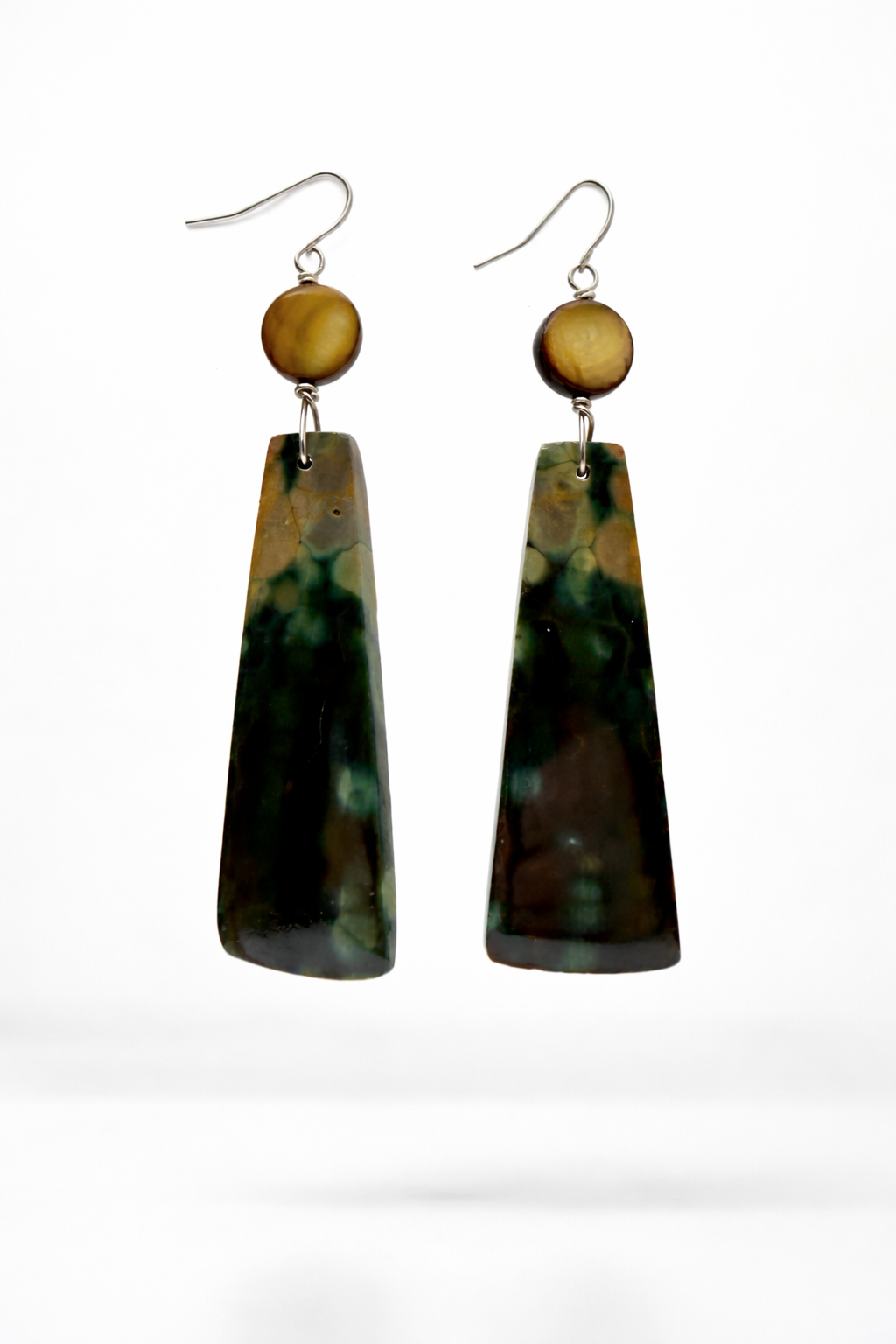 Ocean Jasper & Golden Mother of Pearl Earrings in Sterling Silver (OOAK)