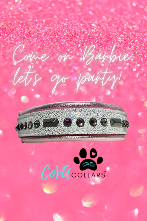 QUICK SHIP!!! 14.5-16.5" & 1.5" Wide Barbie Pink Glitter Silver White Sparkle Luxury Dog Cat Leather Crystal CoVA Collar