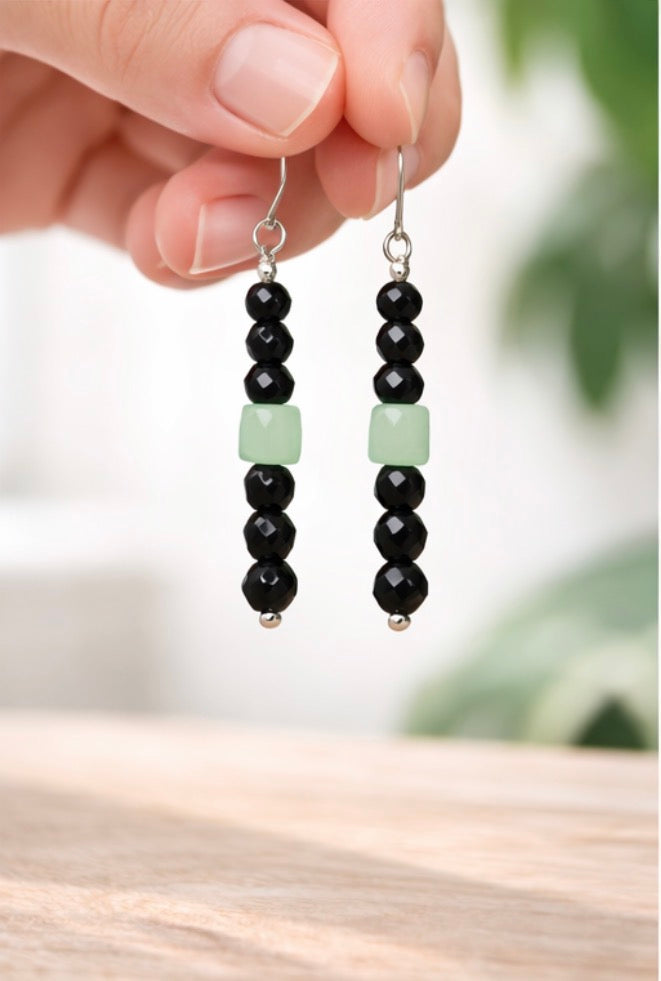 Sterling Silver Black Onyx & Chrysoprase Earrings | Natural Gemstone Jewelry
