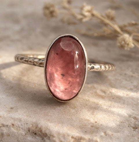 Pink Tourmaline Ring Size 5.75, Natural Pink Tourmaline Sterling Silver Ring, Handmade Gemstone Ring, October Birthstone Jewelry, Feminine Ring