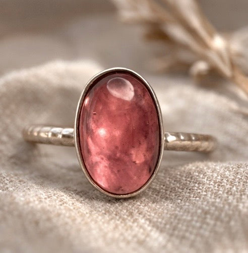 Pink Tourmaline Ring Size 5.75, Natural Pink Tourmaline Sterling Silver Ring, Handmade Gemstone Ring, October Birthstone Jewelry, Feminine Ring