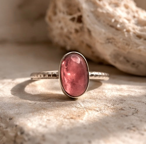 Pink Tourmaline Ring Size 5.75, Natural Pink Tourmaline Sterling Silver Ring, Handmade Gemstone Ring, October Birthstone Jewelry, Feminine Ring