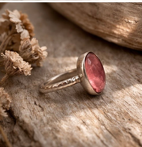 Pink Tourmaline Ring Size 5.75, Natural Pink Tourmaline Sterling Silver Ring, Handmade Gemstone Ring, October Birthstone Jewelry, Feminine Ring