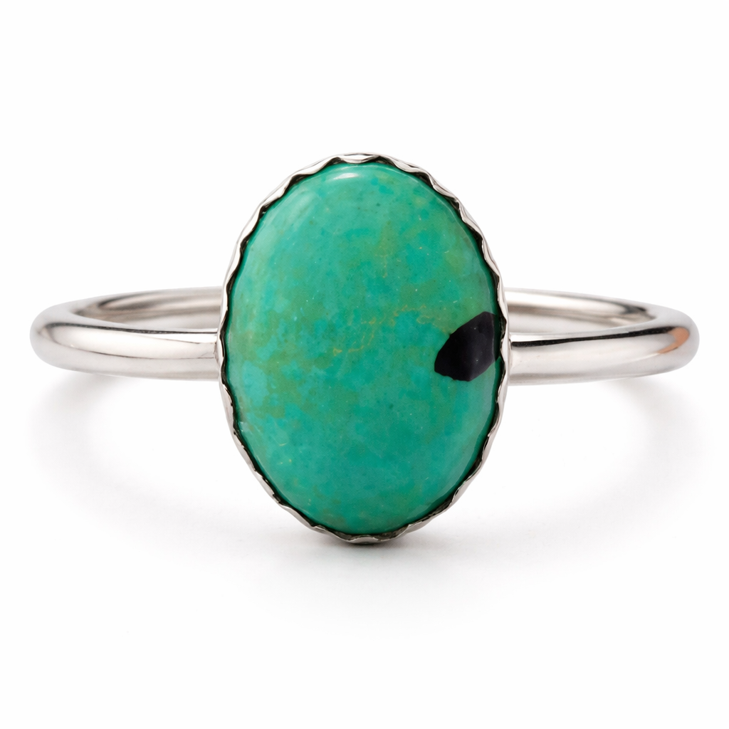 Hubei Turquoise Ring Sterling Silver Handmade Size 8 Oval Bezel Blue Green Turquoise Ring Artisan Southwestern Gift for Her