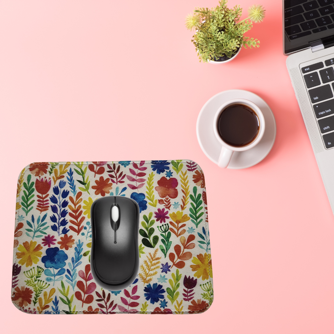 Boho Leather Flowers Mouse Pad