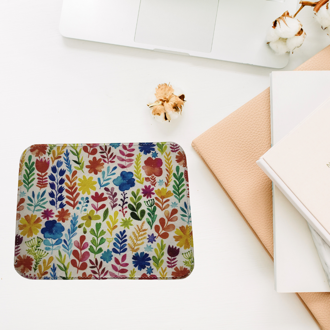 Boho Leather Flowers Mouse Pad