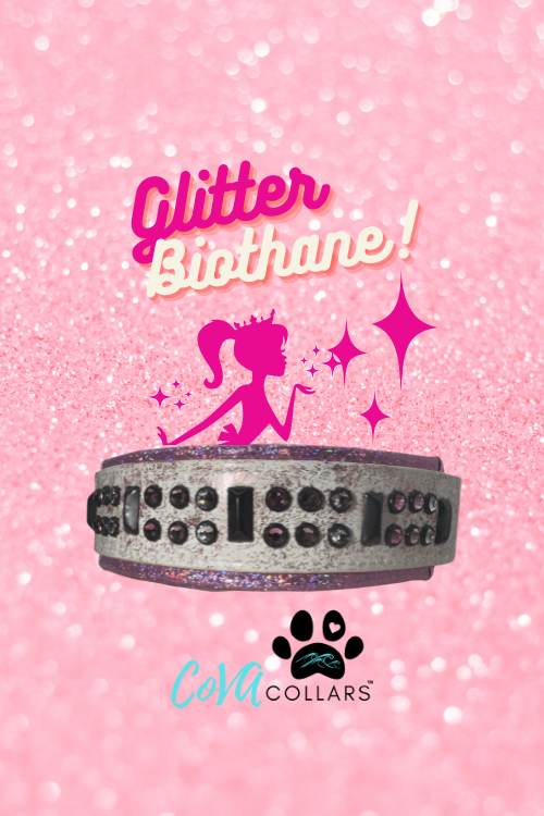 QUICK SHIP!!! 15"-17" & 2" Wide Luxury Dog Cat Vegan Leather Glitter Biothane White Pink Black CoVA Bling Crystal CoVA Collar