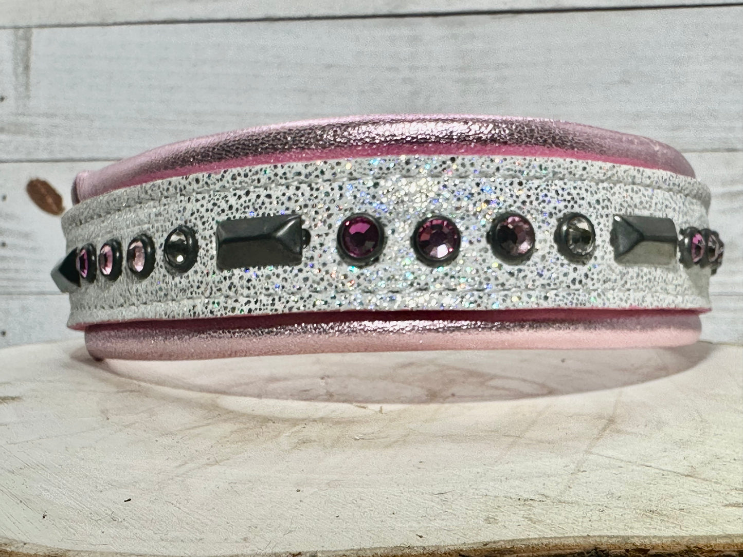 QUICK SHIP!!! 14.5-16.5" & 1.5" Wide Barbie Pink Glitter Silver White Sparkle Luxury Dog Cat Leather Crystal CoVA Collar