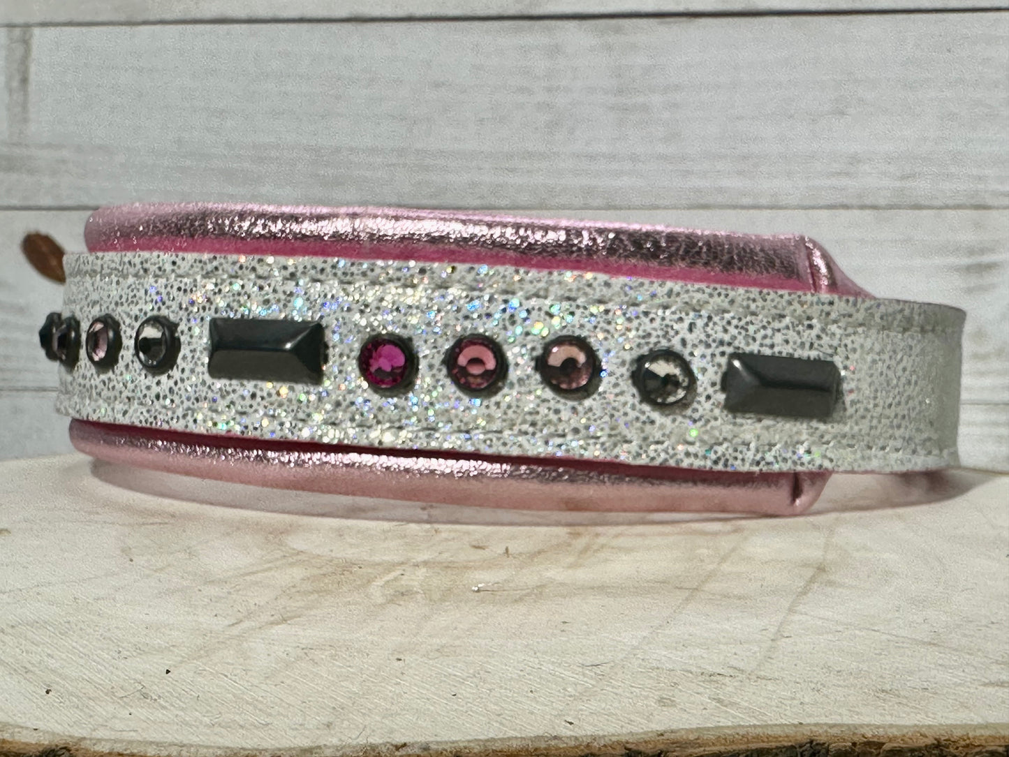 QUICK SHIP!!! 14.5-16.5" & 1.5" Wide Barbie Pink Glitter Silver White Sparkle Luxury Dog Cat Leather Crystal CoVA Collar