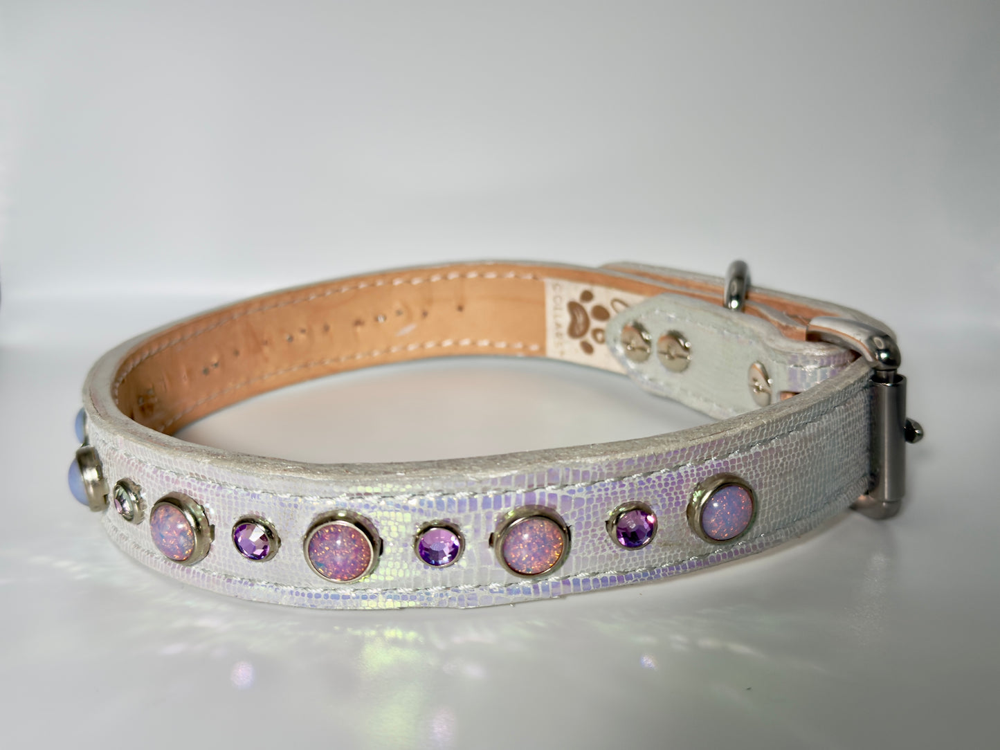QUICK SHIP!!! PREMIUM Italian 18.25"-20.25" & 1" Wide Ultra Luxury Italian Dog Cat Leather Iridescent Dragon Opals Crystal CoVA Collar