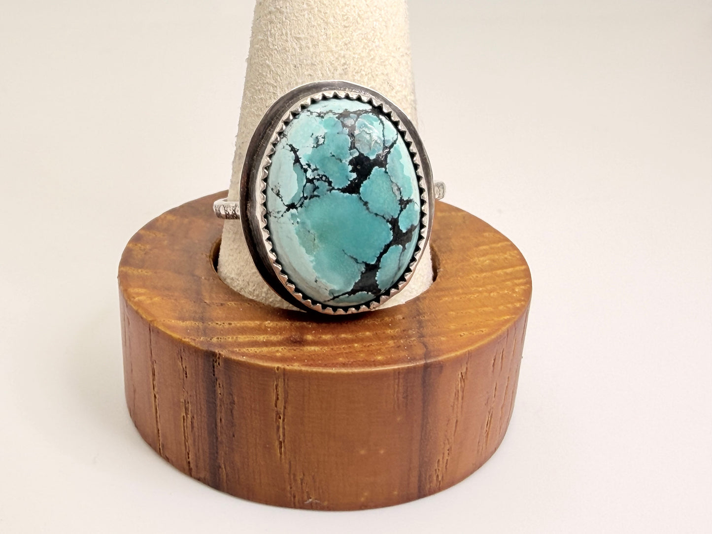 Large Hubei Turquoise Ring Sterling Silver Size 10 Handmade Statement Turquoise Ring Oval Bezel Artisan Gift for Her