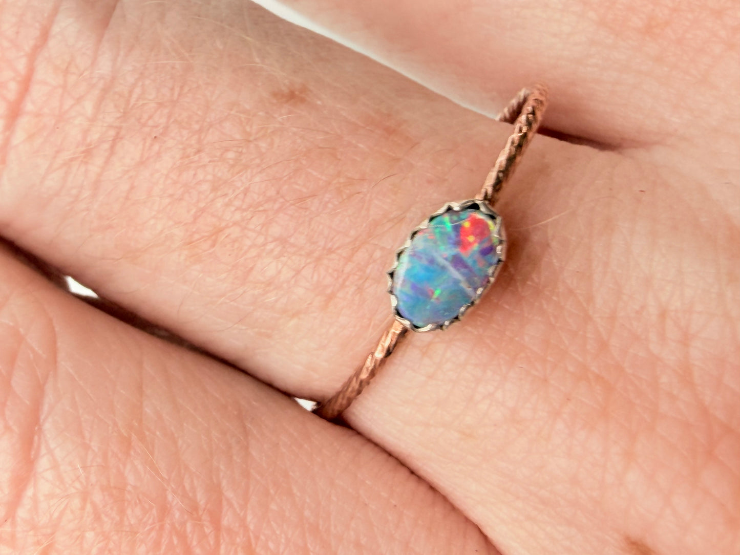 Australian Boulder Opal Doublet Ring Size 10, 14k Rose Gold Filled Ring, Dainty Opal Stacking Ring, Sterling Silver Setting, Handmade Ring