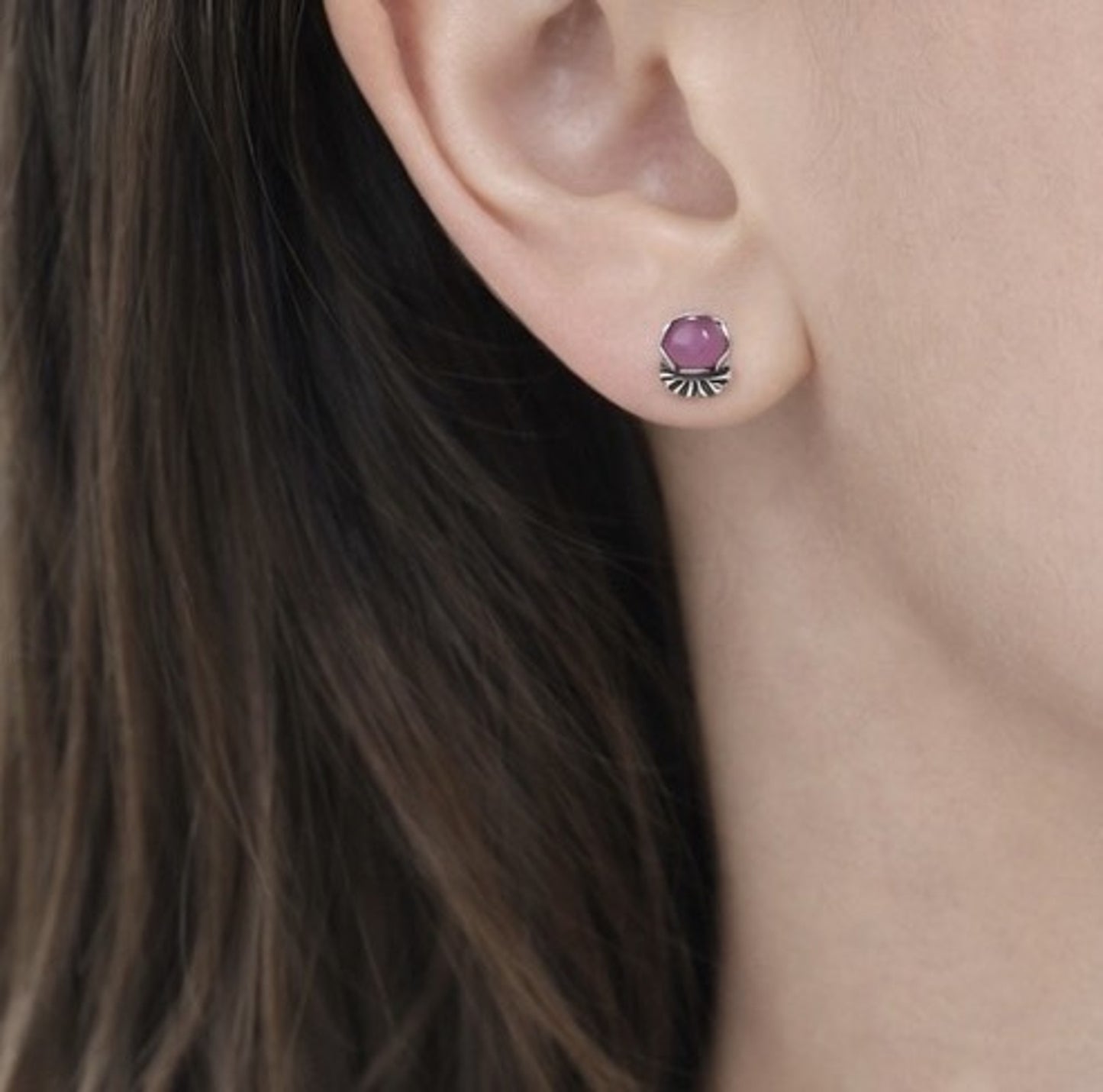 Natural Pink Star Sapphire Earrings Sterling Silver Studs OOAK Handmade Cabochon Star Sapphire Stud Earrings Pink Sapphire Jewelry Gift