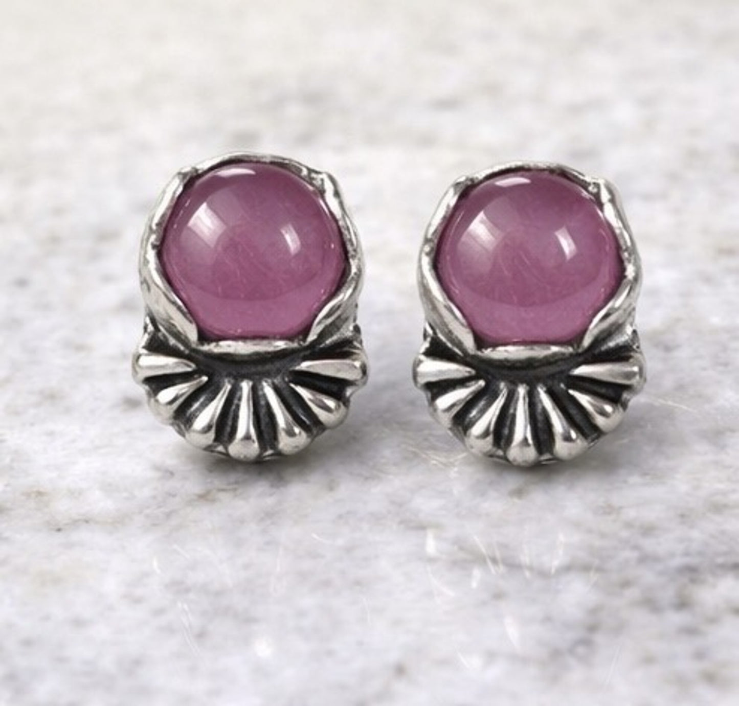 Natural Pink Star Sapphire Earrings Sterling Silver Studs OOAK Handmade Cabochon Star Sapphire Stud Earrings Pink Sapphire Jewelry Gift