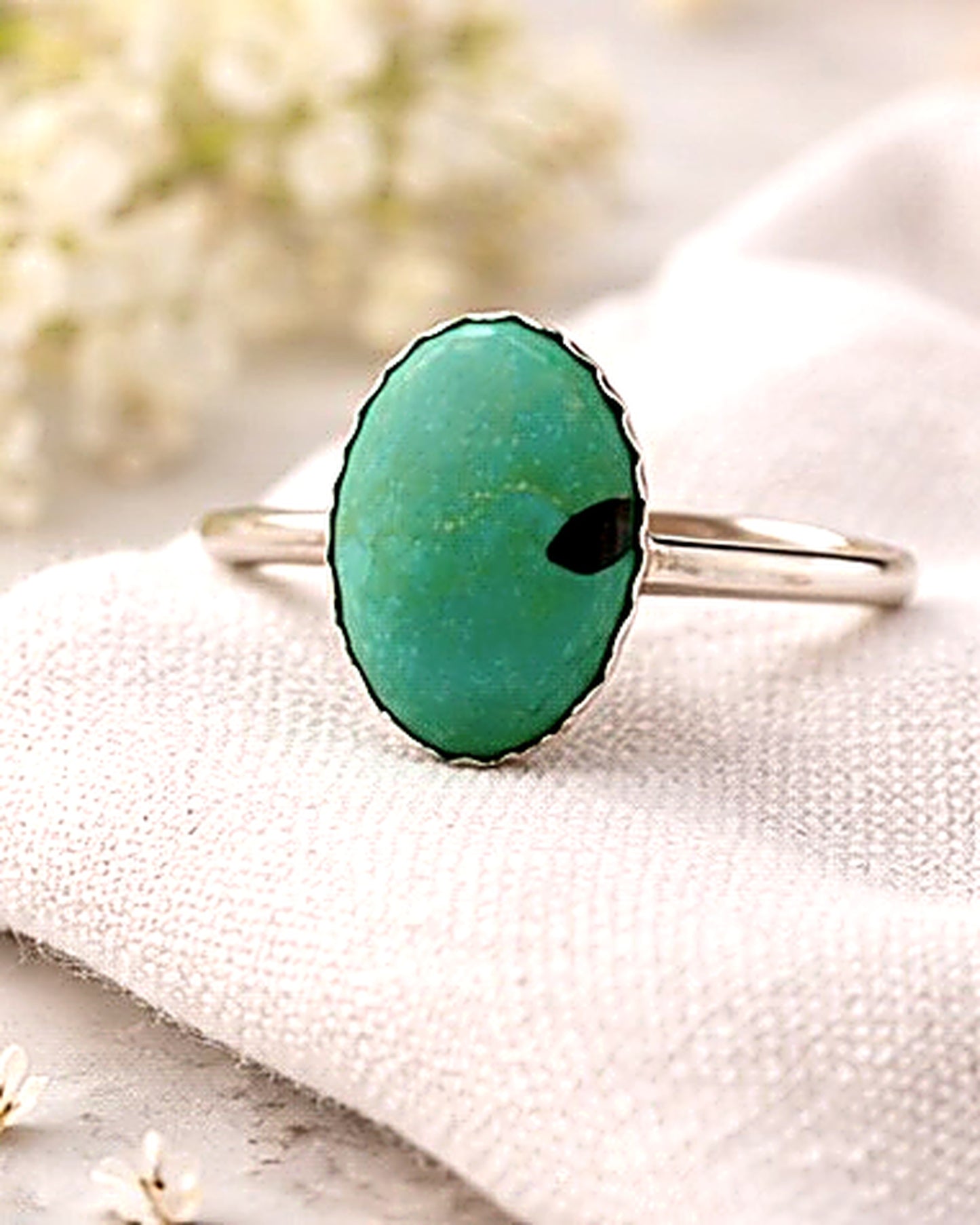 Hubei Turquoise Ring Sterling Silver Handmade Size 8 Oval Bezel Blue Green Turquoise Ring Artisan Southwestern Gift for Her