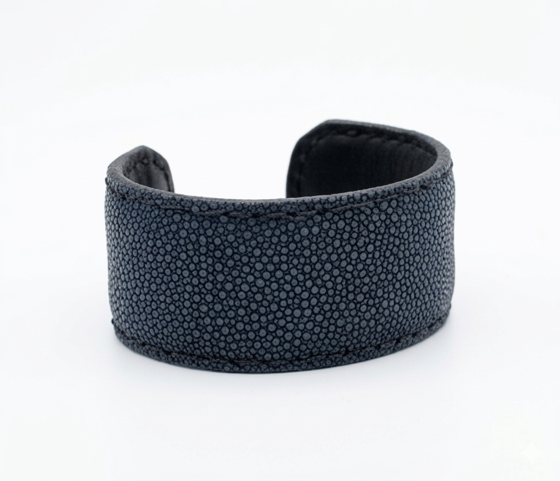 Blue Stingray Leather Cuff Bracelet, 1 Inch Wide Adjustable Exotic Leather Bracelet, Handmade Blue Shagreen Cuff, Black Leather Lined